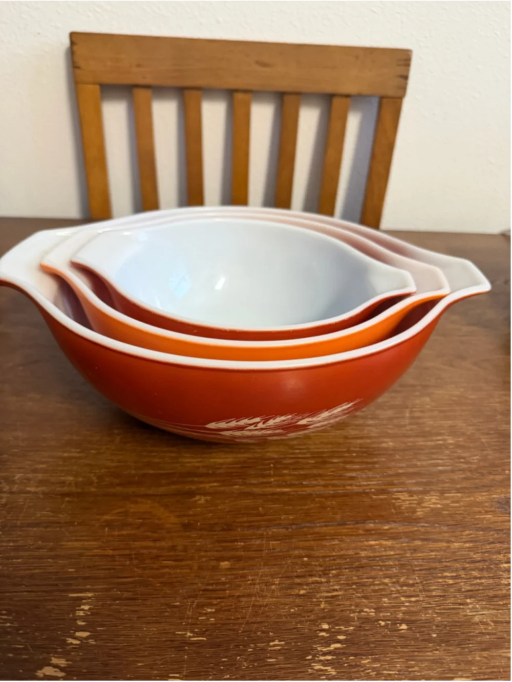 Vintage Pyrex Autumn Harvest Wheat Cinderella Mixing Bowl Set 444 443 442 -MS